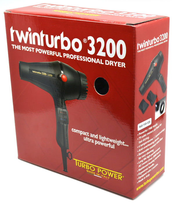 Turbo Power Twin Turbo 3200, Black, Compact/ Lightweight Professional Blow Dryer