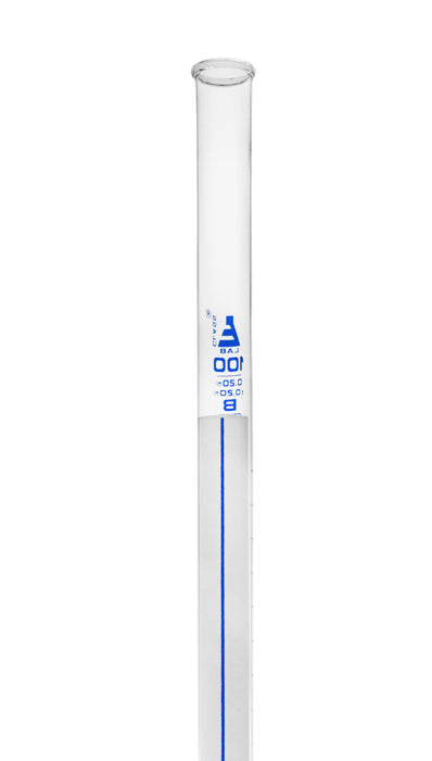 Schellbach Burette, 100mL - Class B - PTFE Stopcock - Blue Graduations - Borosilicate Glass