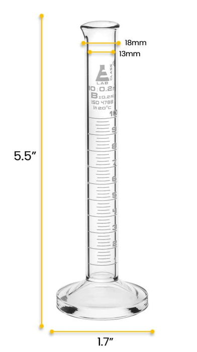 Graduated Cylinder, 10ml - Class B - White Graduations - Round Base