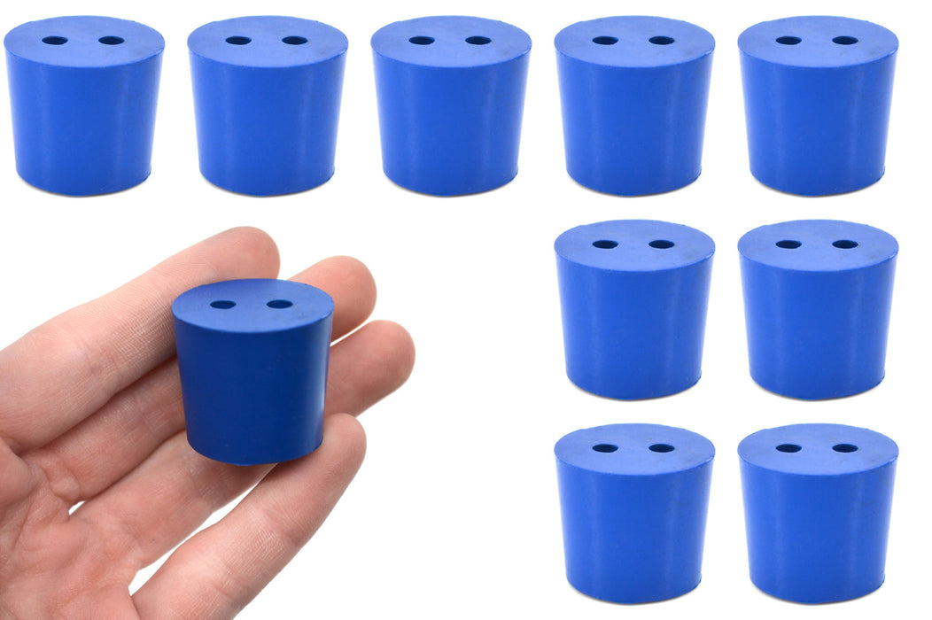 10PK Neoprene Stoppers, 2 Holes - ASTM - Size: #5.5 - 24mm Bottom, 28mm Top, 25mm Length