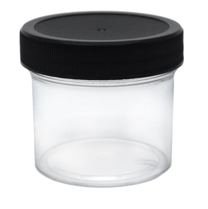 Set of 6 - 60ml (2oz) Clear Polystyrene Jars, Black Polypropylene Caps with Polyethylene Foam Liner - hBAR