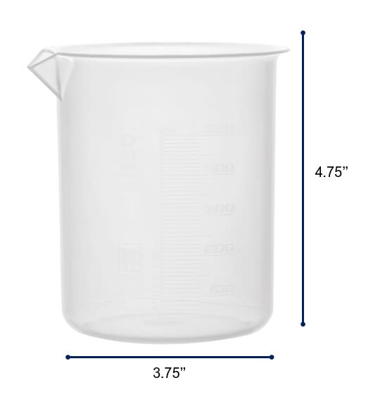 Plastic Beaker, 500ml - Polypropylene - Raised Graduations