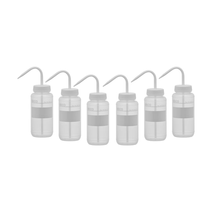 6PK Chemical Wash Bottle, No Label, 500ml - Wide Mouth, Self Venting, Low Density Polyethylene - Performance Plastics by Eisco Labs
