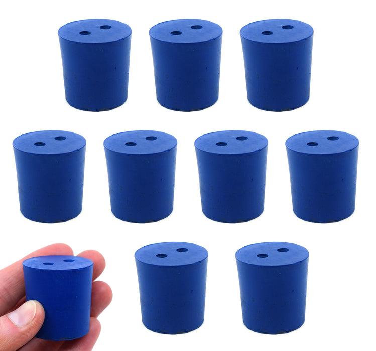 Neoprene Stopper, 2 Holes - Blue, Size: 29mm Bottom, 31mm Top, 32mm Length - Pack of 10