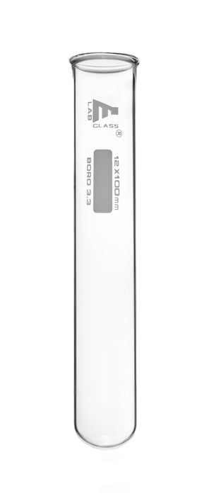 48PK Test Tubes, 7mL, 12x100mm - Rimmed - Marking Spot - Light Wall, 1mm Thick - Borosilicate 3.3 Glass