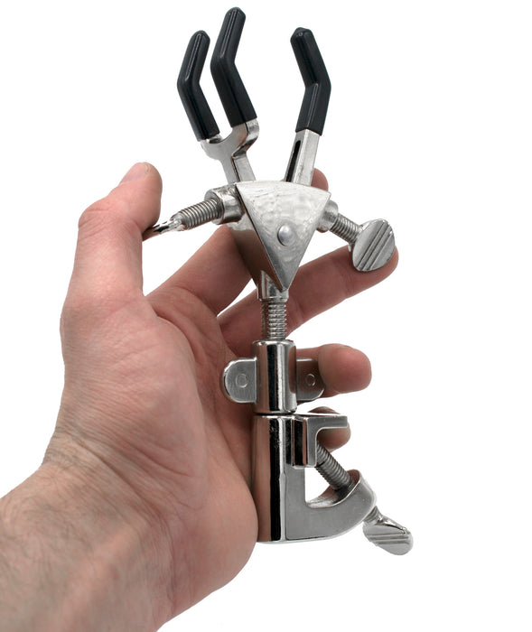 Universal Retort Clamp - 3 Vinyl Coated Prongs, Double Adjustable - Eisco Labs