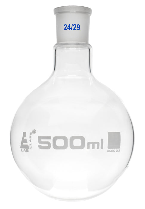 Boiling Flask with Joint, 500ml - Socket Size 24/29 - Round Bottom, Interchangeable Joint - Borosilicate Glass - Eisco Labs