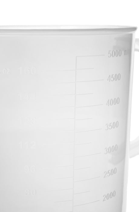 Measuring Jug, 5000ml - Short Form, Euro Design - Polypropylene Plastic - Raised Graduations