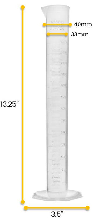Graduated Cylinder, 250mL - Class B - Octagonal Base - Raised Graduations - US Sourced Polypropylene Plastic