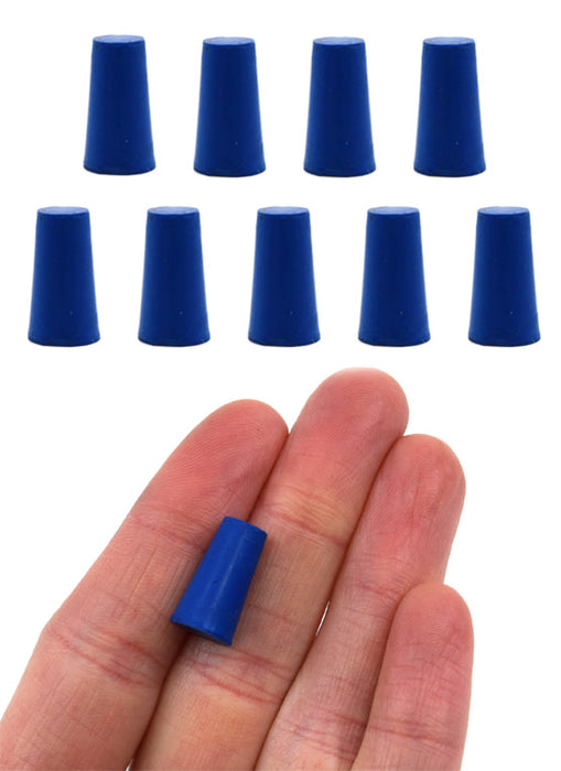 10PK Neoprene Stoppers, Solid Blue - Size: 6mm Bottom, 8mm Top, 16mm Length
