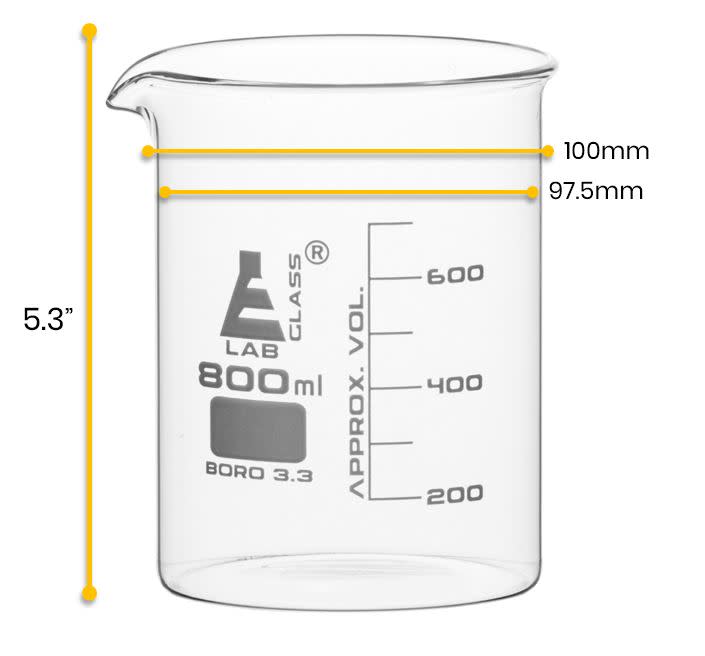 Beaker, 800ml - Low Form - Graduated - Borosilicate Glass