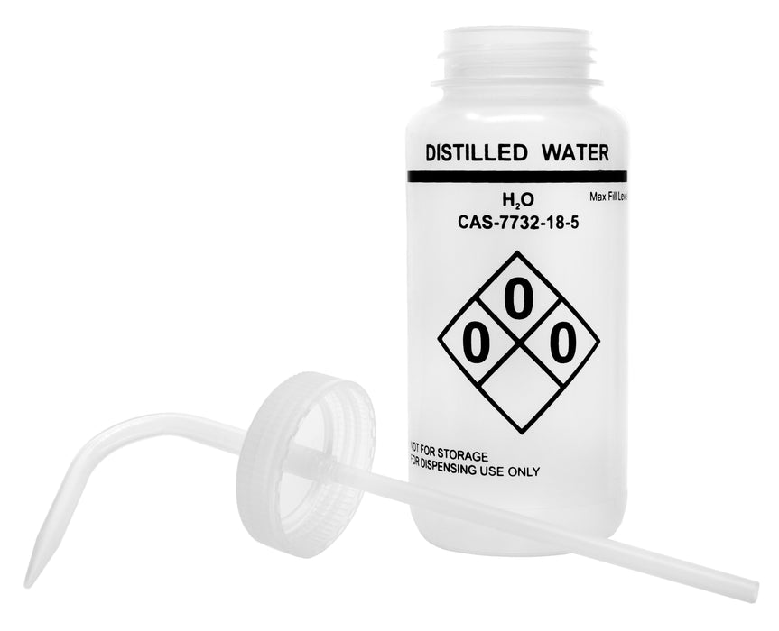 500ml Capacity Labelled Wash Bottle for Distilled Water - Self Venting, Low Density Polyethylene - Eisco Labs