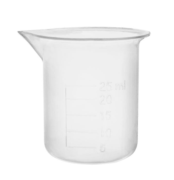 12PK Plastic Beakers, 25ml - Polypropylene - Raised Graduations