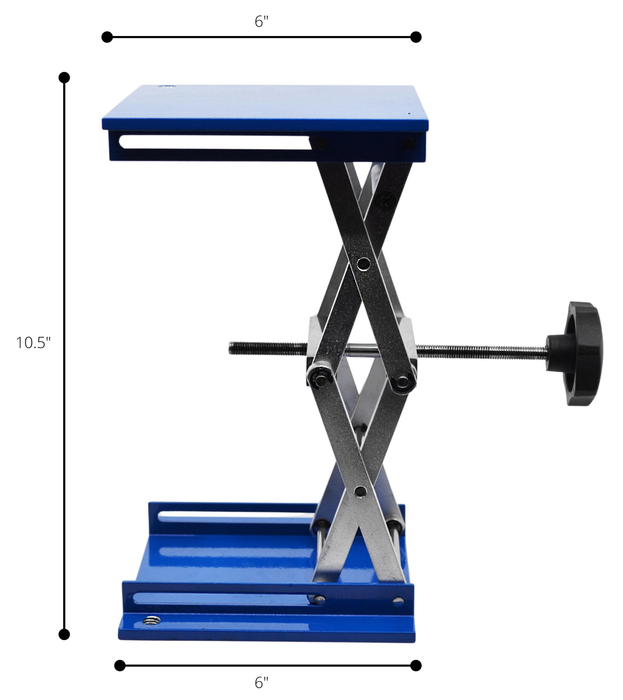 Extendable & Reversible Laboratory and Fabrication Scissor Jack, 10.5 Inch (At Full Extension) - 6 Inch Platform - Aluminum