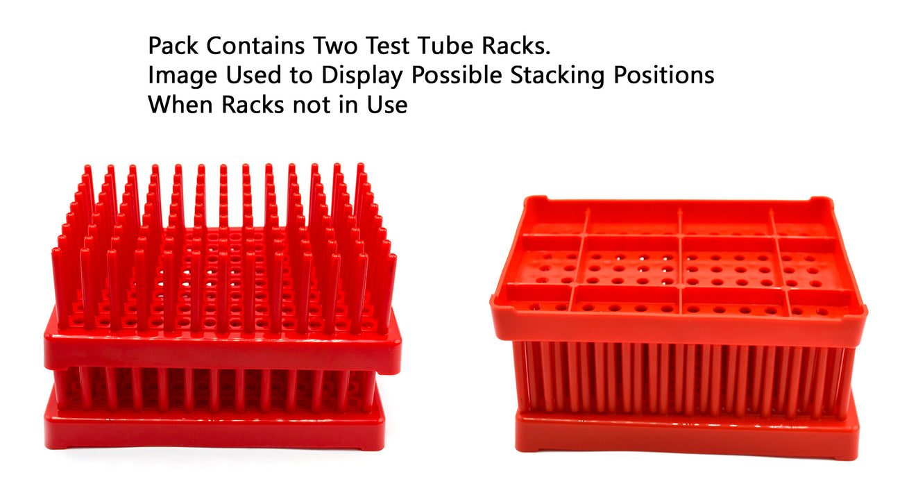 2PK Test Tube Peg Drying Rack - Holds 96 x 13mm Tubes - Plastic