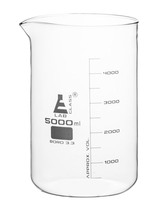 Beaker, 5000ml - Low Form - Graduated - Borosilicate Glass