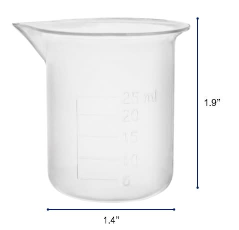 12PK Plastic Beakers, 25ml - Polypropylene - Raised Graduations