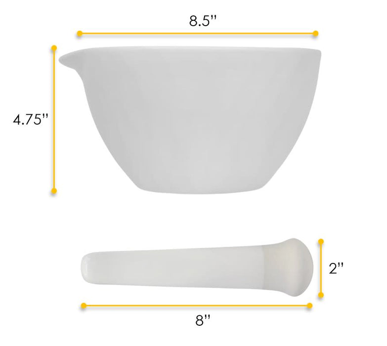 Mortar & Pestle, 1500mL - 200mm - Porcelain, Unglazed Grinding Surface