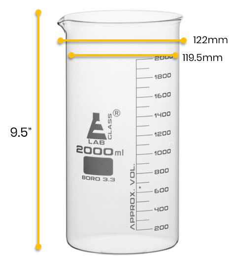 Beaker, 2000ml - Tall Form - Graduated - Borosilicate Glass