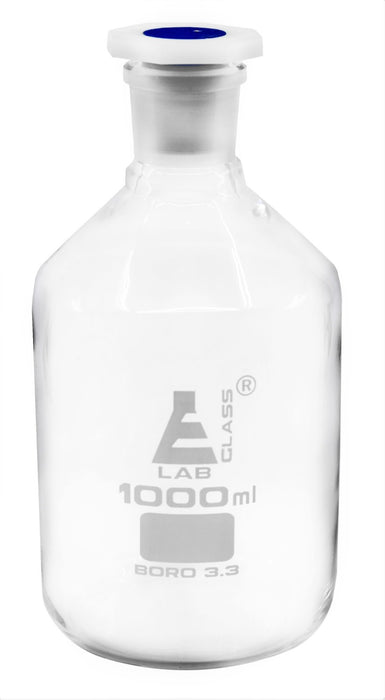 Reagent Bottle, 1000mL - Clear - With Acid-Proof Polypropylene Stopper - Borosilicate Glass