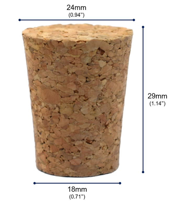 10PK Cork Stoppers, Size #9 - 18mm Bottom, 24mm Top, 29mm Length - Tapered Shape