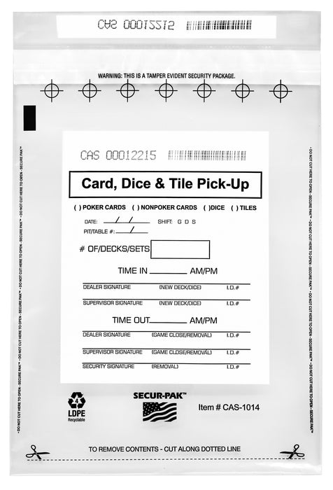 100pk Card, Dice & Tile Pick-Up Bags, 10" x 14" - Tamper Resistant Bags - Fold Over Sealing, Tamper Indicating Enclosure - Transparent 2.5 Mil Coextruded Polyethylene - SECUR-PAK