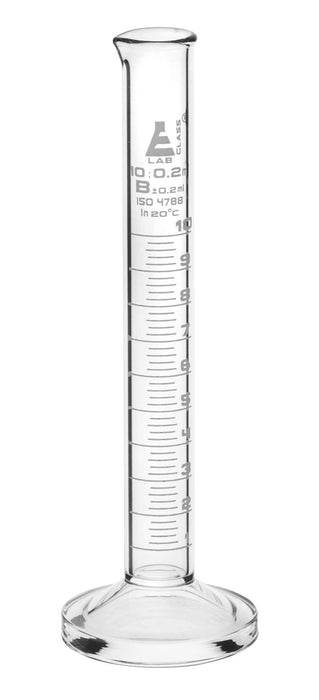 Graduated Cylinder, 10ml - Class B - White Graduations - Round Base