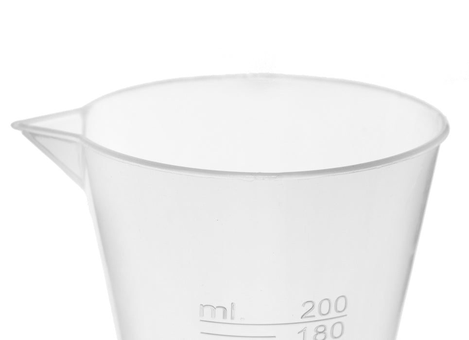 12PK Conical Measures, 200ml - Polypropylene - Raised Graduations - Hexagonal Base