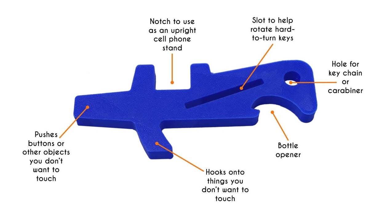 No Touch Key Chain Tool with Bottle Opener - Reduces Physical Contact with Doors, Buttons, Handles & More