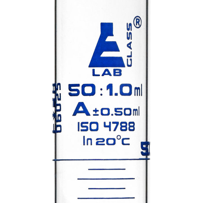 Graduated Cylinder, 50ml - Class A - Blue Graduations - Hexagonal Base