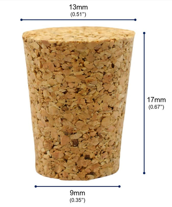 10PK Cork Stoppers, Size #2 - 9mm Bottom, 13mm Top, 17mm Length - Tapered Shape