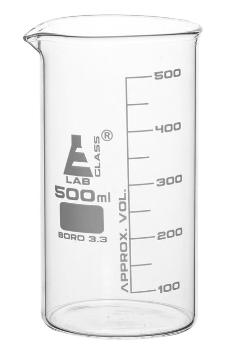 6PK Beakers, 500ml - Tall Form - Graduated - Borosilicate Glass