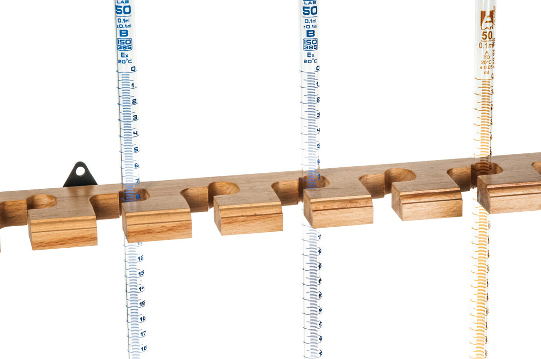Wall-Mountable Burette Rack - Holds 12 Burettes - Hardwood