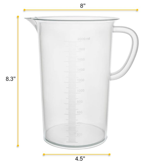 Measuring Jug, 2000mL - Polypropylene Plastic - Raised Graduations