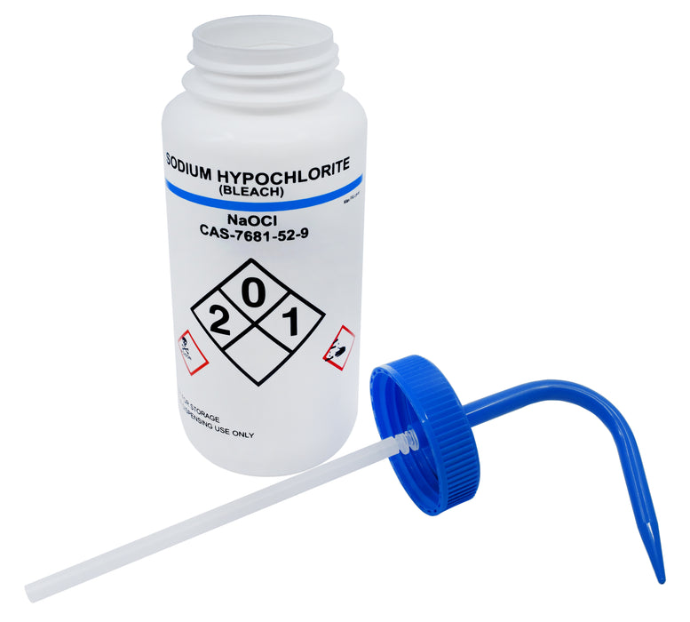 Labelled Wash Bottle for Sodium Hypochlorite (Bleach), 500ml Capacity - Eisco Labs