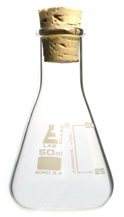 Borosilicate Flask with Cork Stopper, 50mL