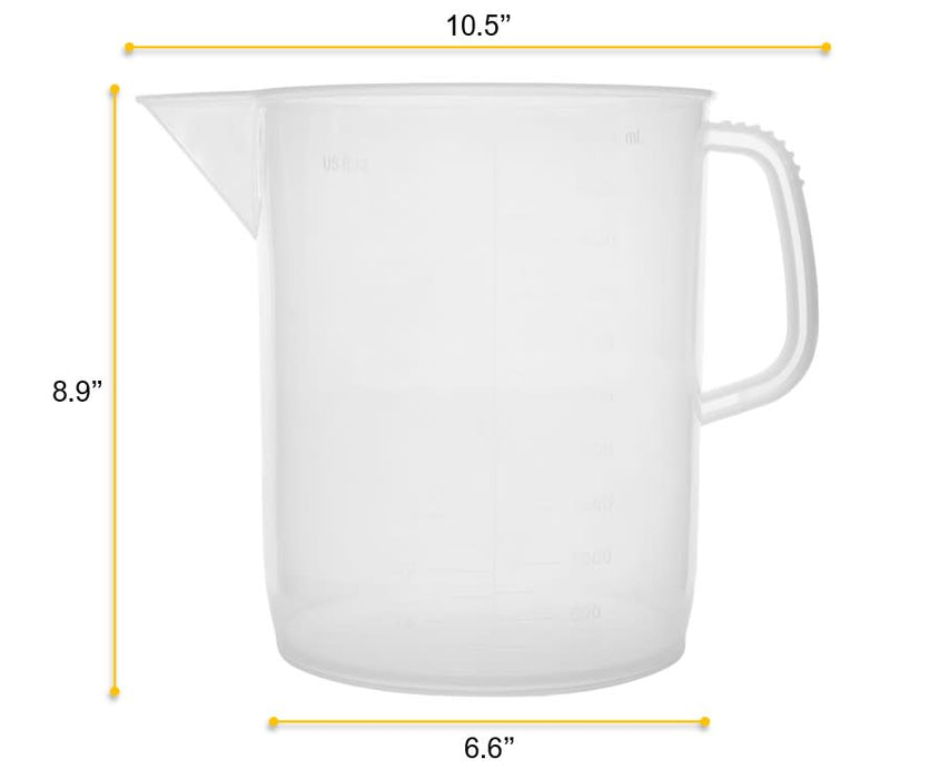 Measuring Jug, 5000ml - Short Form, Euro Design - Polypropylene Plastic - Raised Graduations