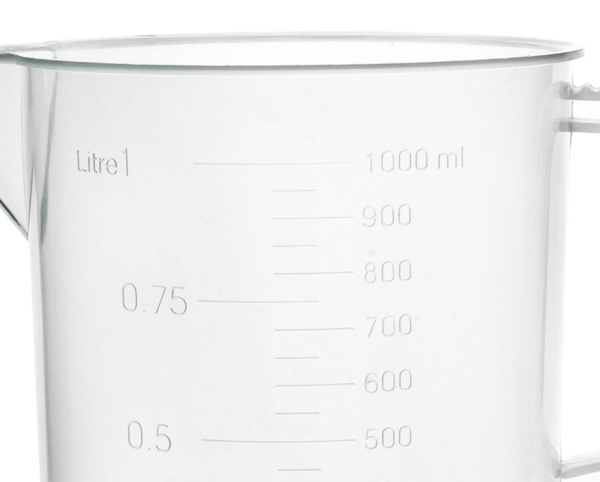 Measuring Jug, 1000ml - Short Form, Euro Design - Polypropylene Plastic - Raised Graduations