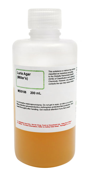 Prepared Luria (Miller’s) Agar, 200 ml, Case of 24 – Nutritionally Rich Growth Medium - Innovating Science