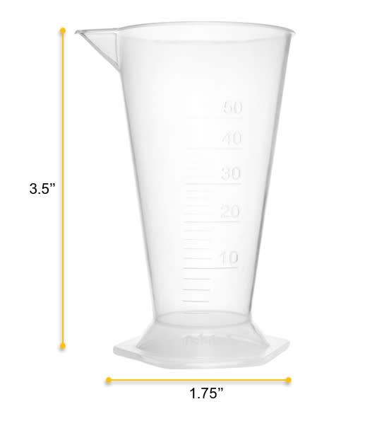12PK Conical Measures, 50ml - Polypropylene - Raised Graduations - Hexagonal Base