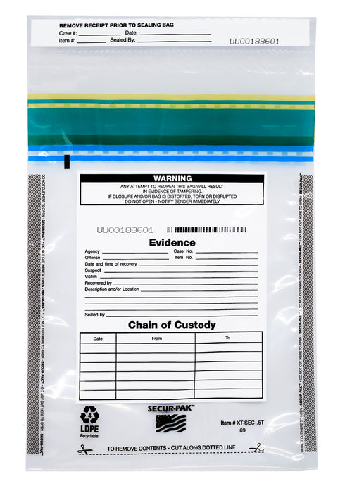 100pk Evidence Bags, 6" x 9" - Premium, Level 4 Security Tamper Evident Bags - Self Sealing, Transparent 2.5 Mil Coextruded Polyethylene - SECUR-PAK