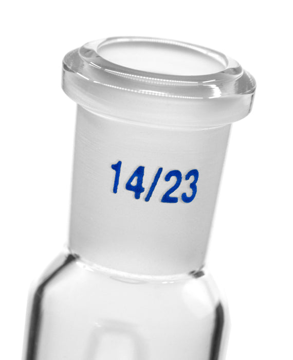 Distilling Flask, 50ml - 14/23 Joint & Side Socket - Borosilicate Glass, Pear Shape - Short Neck - Eisco Labs
