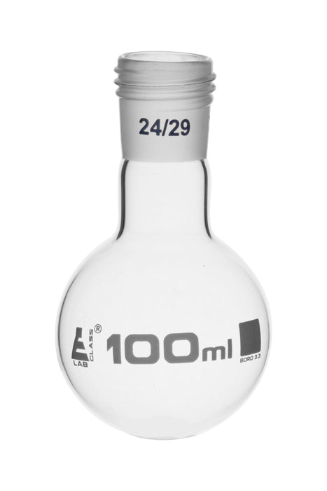 Boiling Flask with 24/29 Joint, 100ml - Round Bottom, Interchangeable Screw Thread Joint - Borosilicate Glass - Eisco Labs
