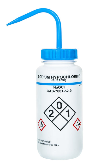 Sodium Hypochlorite (Bleach) Wash Bottle, 1000ml - Polyethylene - One Color