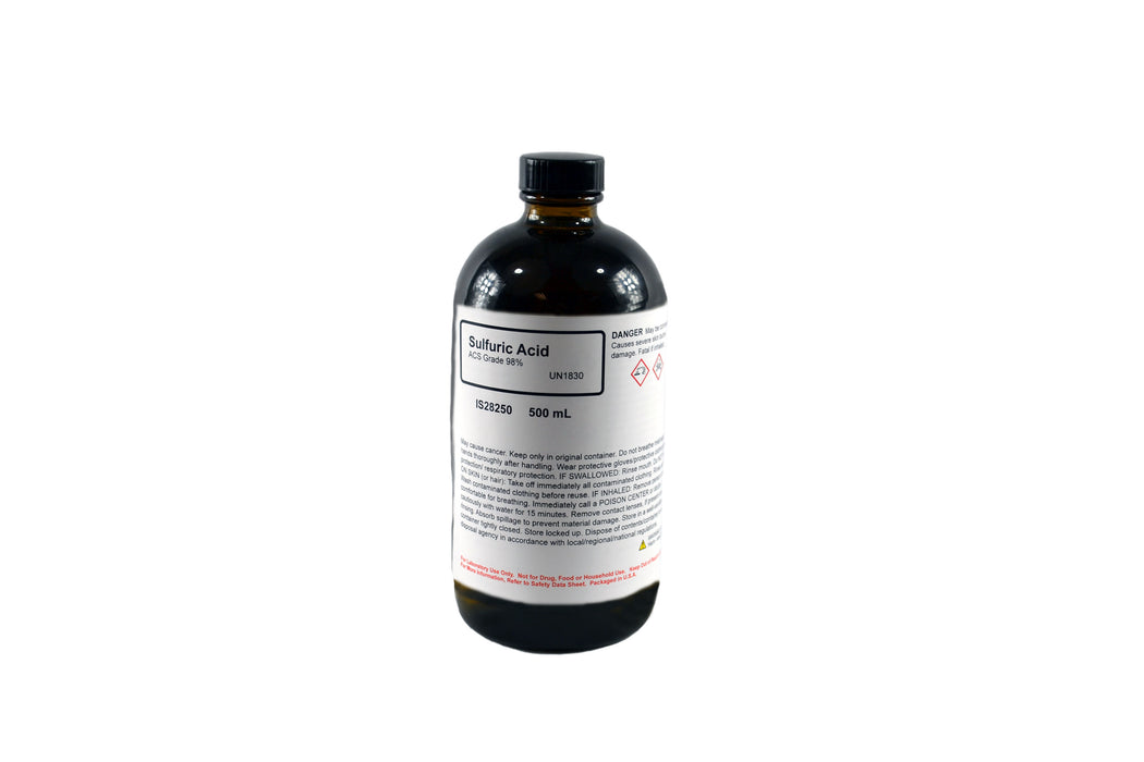 Sulfuric Acid Concentrate 98%, 500mL - ACS Grade - The Curated Chemical Collection