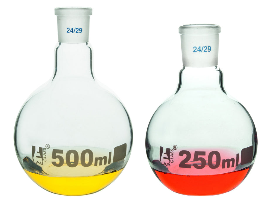 Boiling Flask with Joint, 500ml - Socket Size 19/46 - Flat Bottom, Short Neck - Interchangeable Joint - Borosilicate Glass - Eisco Labs