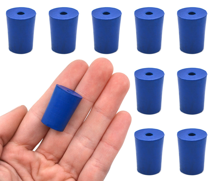 Neoprene Stopper, 1 Hole - Blue, Size: 15mm Bottom, 18mm Top, 24mm Length - Pack of 10