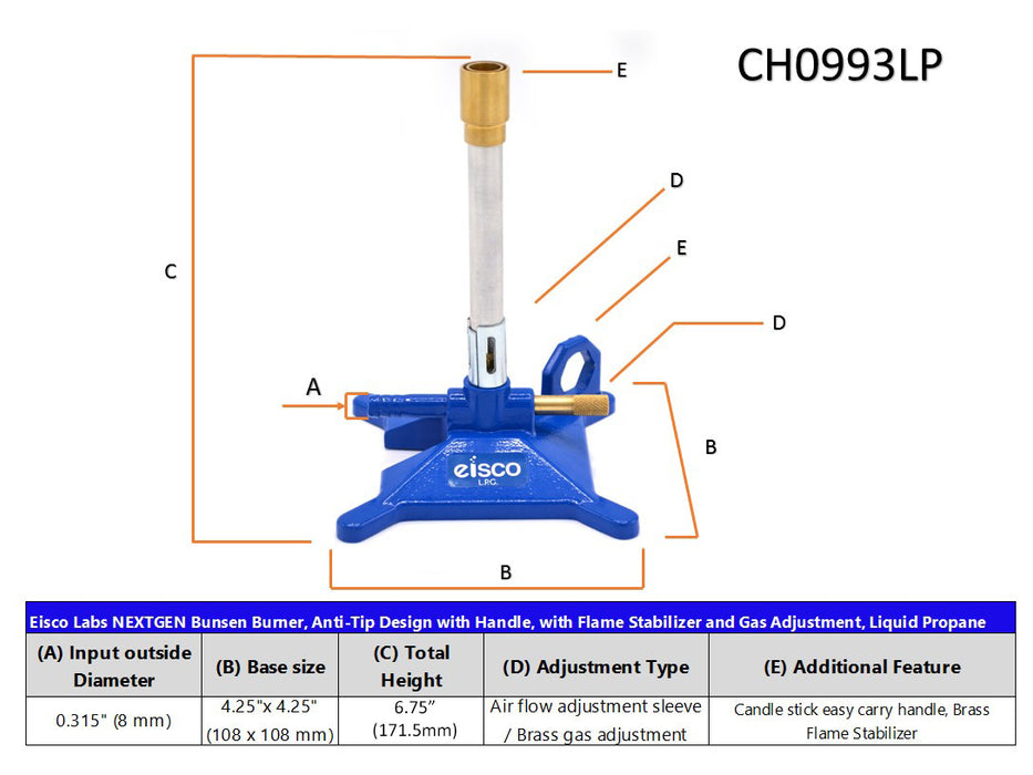 Premium LPG Bunsen Burner specifications