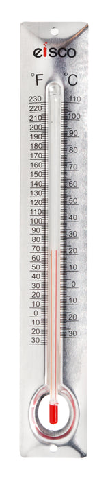 10 Pack - Aluminum Thermometers, -30 to 110°C / 30 to 230°F, Measurement in Celsius & Fahrenheit - Aluminum Backing, Glass - Spirit Filled - 6.5" Long, 1" Wide - Eisco Labs