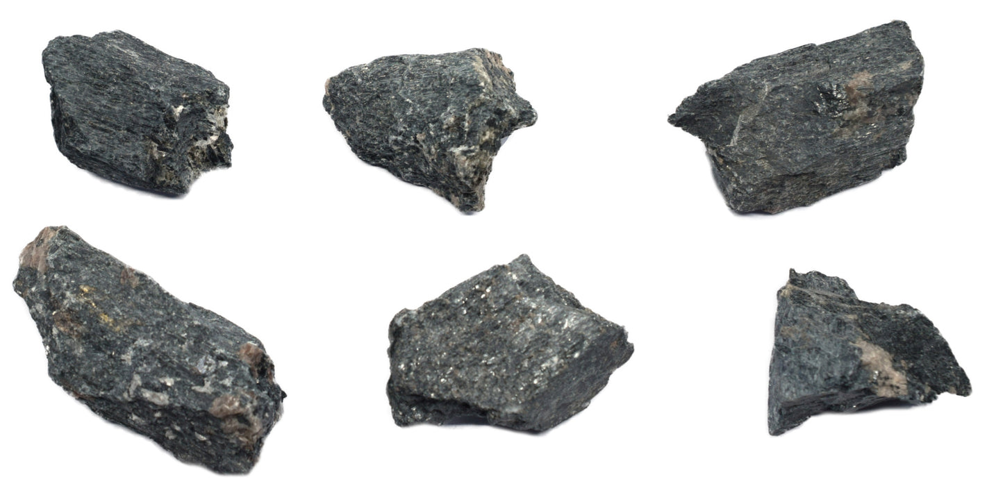 6PK Raw Hornblende, Amphibole Mineral Specimens, ± 1" Each